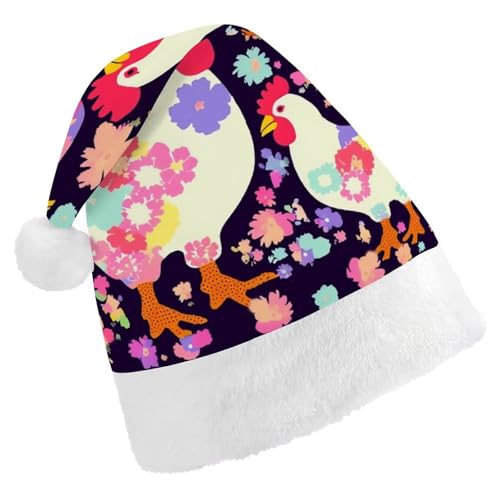DWVTSLH Weihnachtsmütze, Blume, Herz, Huhn, bedruckt, Weihnachtsmannmütze, weicher und bequemer Samt, verdickte Weihnachtsmütze, geeignet für Weihnachten, Neujahr, Urlaub, Partyzubehör DWVTSLH Weihnachtsmütze, Blume, Herz, Huhn, bedruckt, Weihnachtsmannmütze, weicher und bequemer Samt, verdickte Weihnachtsmütze, geeignet für Weihnachten, Neujahr, Urlaub, Partyzubehör von DWVTSLH