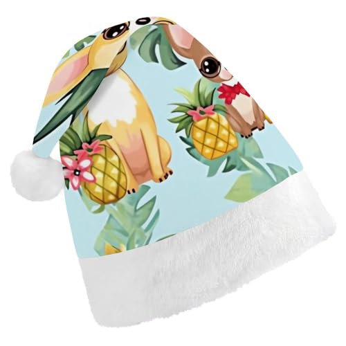 DWVTSLH Weihnachtsmütze, Chihuahua, Hund, Ananas, bedruckt, Weihnachtsmannmütze, weicher und bequemer Samt, verdickte Weihnachtsmütze, geeignet für Weihnachten, Neujahr, Urlaub, Partyzubehör von DWVTSLH