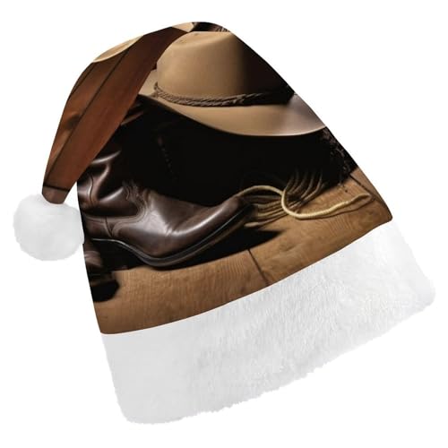 DWVTSLH Weihnachtsmütze, Cowboyhut, schwarz, Westernstiefel, bedruckt, Weihnachtsmannmütze, weicher und bequemer Samt, verdickte Weihnachtsmütze, geeignet für Weihnachten, Neujahr, Urlaub DWVTSLH Weihnachtsmütze, Cowboyhut, schwarz, Westernstiefel, bedruckt, Weihnachtsmannmütze, weicher und bequemer Samt, verdickte Weihnachtsmütze, geeignet für Weihnachten, Neujahr, Urlaub von DWVTSLH