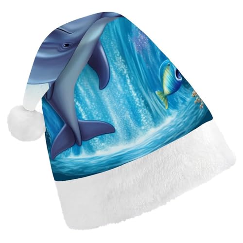 DWVTSLH Weihnachtsmütze, Delfin-bedruckt, Weihnachtsmannmütze, weicher und bequemer Samt, verdickte Weihnachtsmütze, geeignet für Weihnachten, Neujahr, Urlaub, Partyzubehör DWVTSLH Weihnachtsmütze, Delfin-bedruckt, Weihnachtsmannmütze, weicher und bequemer Samt, verdickte Weihnachtsmütze, geeignet für Weihnachten, Neujahr, Urlaub, Partyzubehör von DWVTSLH