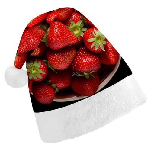 DWVTSLH Weihnachtsmütze, Erdbeeren in Schale, bedruckt, Weihnachtsmannmütze, weicher und bequemer Samt, verdickte Weihnachtsmütze, geeignet für Weihnachten, Neujahr, Urlaub, Partyzubehör DWVTSLH Weihnachtsmütze, Erdbeeren in Schale, bedruckt, Weihnachtsmannmütze, weicher und bequemer Samt, verdickte Weihnachtsmütze, geeignet für Weihnachten, Neujahr, Urlaub, Partyzubehör von DWVTSLH