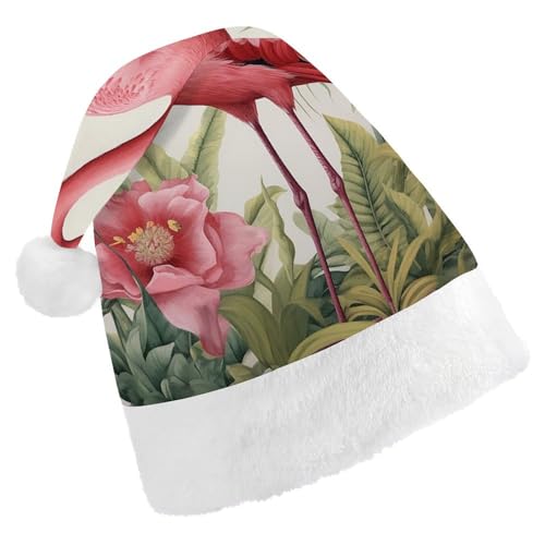 DWVTSLH Weihnachtsmütze, Flamingo und Blätter, bedruckt, Weihnachtsmannmütze, weicher und bequemer Samt, verdickte Weihnachtsmütze, geeignet für Weihnachten, Neujahr, Urlaub, Partyzubehör DWVTSLH Weihnachtsmütze, Flamingo und Blätter, bedruckt, Weihnachtsmannmütze, weicher und bequemer Samt, verdickte Weihnachtsmütze, geeignet für Weihnachten, Neujahr, Urlaub, Partyzubehör von DWVTSLH