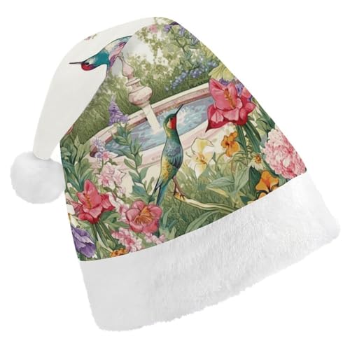 DWVTSLH Weihnachtsmütze, Garten mit Vögeln und Blumen, bedruckt, Weihnachtsmannmütze, weicher und bequemer Samt, verdickte Weihnachtsmütze, geeignet für Weihnachten, Neujahr, Urlaub, Partyzubehör DWVTSLH Weihnachtsmütze, Garten mit Vögeln und Blumen, bedruckt, Weihnachtsmannmütze, weicher und bequemer Samt, verdickte Weihnachtsmütze, geeignet für Weihnachten, Neujahr, Urlaub, Partyzubehör von DWVTSLH