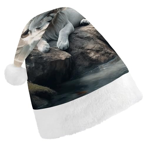 DWVTSLH Weihnachtsmütze, Löwe auf Felsen, bedruckt, Weihnachtsmannmütze, weicher und bequemer Samt, verdickte Weihnachtsmütze, geeignet für Weihnachten, Neujahr, Urlaub, Partyzubehör DWVTSLH Weihnachtsmütze, Löwe auf Felsen, bedruckt, Weihnachtsmannmütze, weicher und bequemer Samt, verdickte Weihnachtsmütze, geeignet für Weihnachten, Neujahr, Urlaub, Partyzubehör von DWVTSLH
