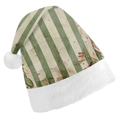DWVTSLH Weihnachtsmütze, Rosen und grüne Pflanzen, bedruckt, Weihnachtsmannmütze, weicher und bequemer Samt, verdickte Weihnachtsmütze, geeignet für Weihnachten, Neujahr, Urlaub, Partyzubehör DWVTSLH Weihnachtsmütze, Rosen und grüne Pflanzen, bedruckt, Weihnachtsmannmütze, weicher und bequemer Samt, verdickte Weihnachtsmütze, geeignet für Weihnachten, Neujahr, Urlaub, Partyzubehör von DWVTSLH