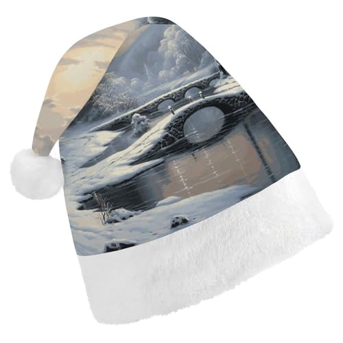 DWVTSLH Weihnachtsmütze, Winter-Schneeszene, bedruckt, Weihnachtsmannmütze, weicher und bequemer Samt, verdickte Weihnachtsmütze, geeignet für Weihnachten, Neujahr, Urlaub, Partyzubehör von DWVTSLH