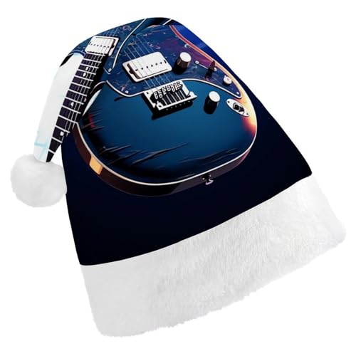 DWVTSLH Weihnachtsmütze, blaue Gitarre, bedruckt, Weihnachtsmannmütze, weicher und bequemer Samt, verdickte Weihnachtsmütze, geeignet für Weihnachten, Neujahr, Urlaub, Partyzubehör DWVTSLH Weihnachtsmütze, blaue Gitarre, bedruckt, Weihnachtsmannmütze, weicher und bequemer Samt, verdickte Weihnachtsmütze, geeignet für Weihnachten, Neujahr, Urlaub, Partyzubehör von DWVTSLH