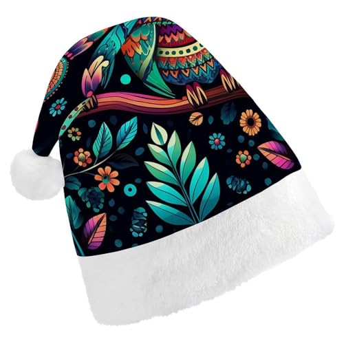 DWVTSLH Weihnachtsmütze, bunte Eulenbilder, bedruckt, Weihnachtsmannmütze, weicher und bequemer Samt, verdickte Weihnachtsmütze, geeignet für Weihnachten, Neujahr, Urlaub, Partyzubehör von DWVTSLH