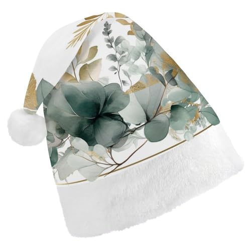 DWVTSLH Weihnachtsmütze, goldfarbene und grüne Blätter, bedruckt, Weihnachtsmannmütze, weicher und bequemer Samt, verdickte Weihnachtsmütze, geeignet für Weihnachten, Neujahr, Urlaub, Partyzubehör DWVTSLH Weihnachtsmütze, goldfarbene und grüne Blätter, bedruckt, Weihnachtsmannmütze, weicher und bequemer Samt, verdickte Weihnachtsmütze, geeignet für Weihnachten, Neujahr, Urlaub, Partyzubehör von DWVTSLH