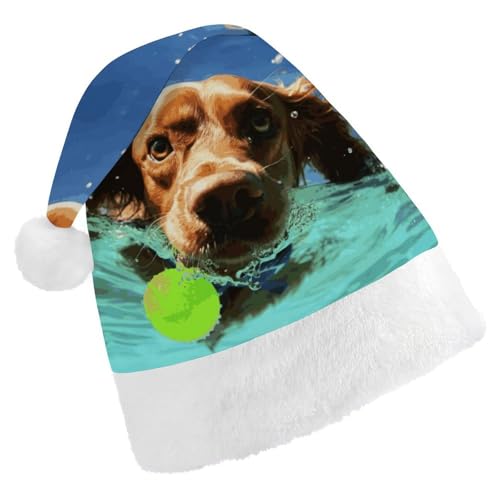 DWVTSLH Weihnachtsmütze, lustiger schwimmender Hund, bedruckt, Weihnachtsmannmütze, weicher und bequemer Samt, verdickte Weihnachtsmütze, geeignet für Weihnachten, Neujahr, Urlaub, Partyzubehör DWVTSLH Weihnachtsmütze, lustiger schwimmender Hund, bedruckt, Weihnachtsmannmütze, weicher und bequemer Samt, verdickte Weihnachtsmütze, geeignet für Weihnachten, Neujahr, Urlaub, Partyzubehör von DWVTSLH