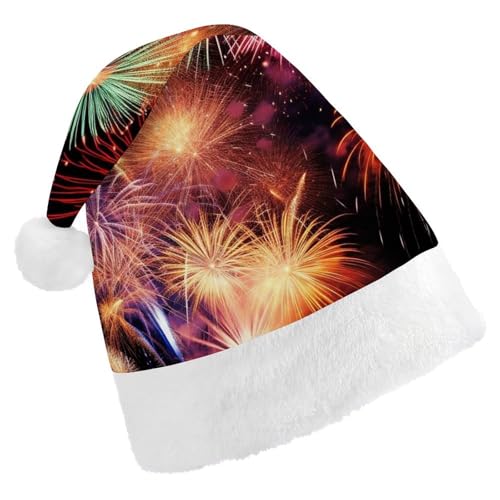 DWVTSLH Weihnachtsmütze, schönes Feuerwerk, bedruckt, Weihnachtsmannmütze, weicher und bequemer Samt, verdickte Weihnachtsmütze, geeignet für Weihnachten, Neujahr, Urlaub, Partyzubehör DWVTSLH Weihnachtsmütze, schönes Feuerwerk, bedruckt, Weihnachtsmannmütze, weicher und bequemer Samt, verdickte Weihnachtsmütze, geeignet für Weihnachten, Neujahr, Urlaub, Partyzubehör von DWVTSLH