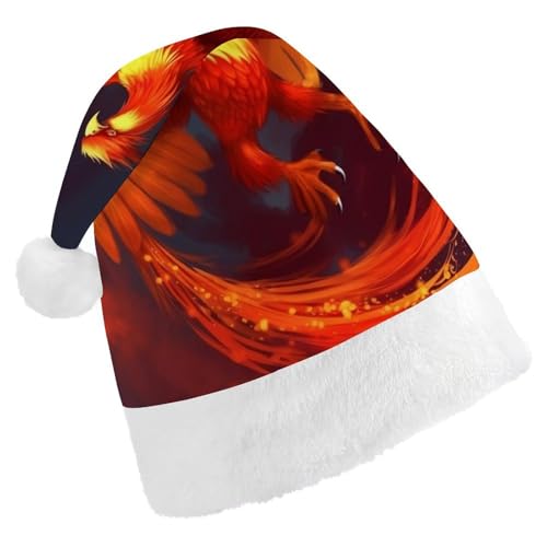 DWVTSLH Weihnachtsmütze Orange Rot Phoenix Bedruckte Weihnachtsmannmütze Weich Und Bequem Samt Verdickte Weihnachtsmütze Geeignet Für Weihnachten Neujahr Urlaub Party Supplies von DWVTSLH