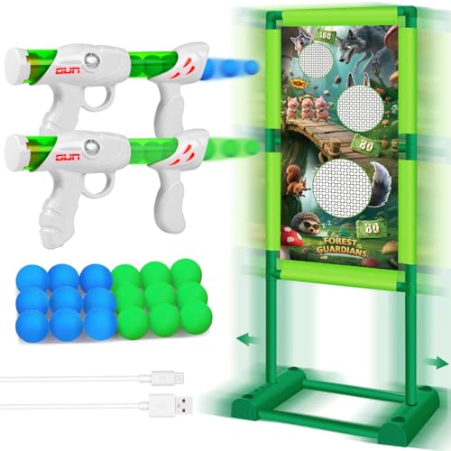 DX DA XIN Bewegliche Zielscheibe Set - Schießspiele für Kinder mit Bewegliches Ziel 2 Pcs Popper Pistole 18 Schaumball Spielzeug Kinder ab 5 6 7 8 9 Jahre Outdoor Spiele Geschenk für Junge von DX DA XIN