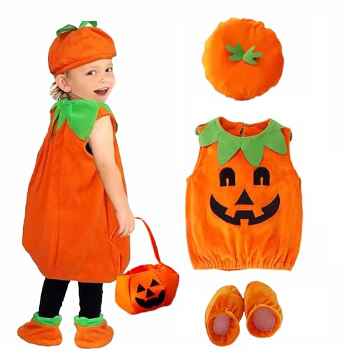 DXIA Halloween Kinder Kürbis Kostüm, Kinder Kürbis Kostüm, Kürbis Kostüm Set mit Hut, Kleidung, Schuhe und Kürbis Handtasche, Orange Halloween Kürbis-Kostüm, Größe M 40cm in der Länge DXIA Halloween Kinder Kürbis Kostüm, Kinder Kürbis Kostüm, Kürbis Kostüm Set mit Hut, Kleidung, Schuhe und Kürbis Handtasche, Orange Halloween Kürbis-Kostüm, Größe M 40cm in der Länge von DXIA