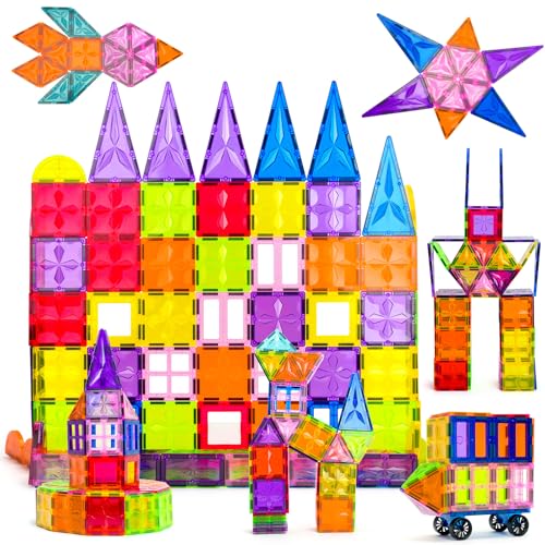 DXJXMAX Magnetische Bausteine 105 Teile, Magnetspielzeug Magnetische Fliesen, Magnetische Bauklötze Baukasten Kinder STEM Förderung der Kreativität, Kinderspiele für 3+ Jahre alte Jungen und Mädchen von DXJXMAX