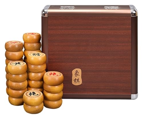 DXZXDJIU Chinesisches Xiangqi Gold Sandelholz Reiseschach-Set – Tragbares traditionelles chinesisches Schachspiel für 2 Spieler, mit Lederbrett und Geschenkbox (3,8 cm) von DXZXDJIU