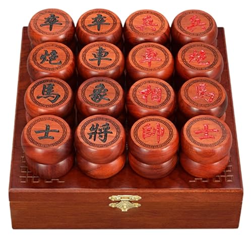 Tragbares chinesisches Schach-Xiangqi-Set für 2 Spieler, traditionelles Strategiespiel mit Palisander-Stücken und Lederbrett (6,8 cm) von DXZXDJIU