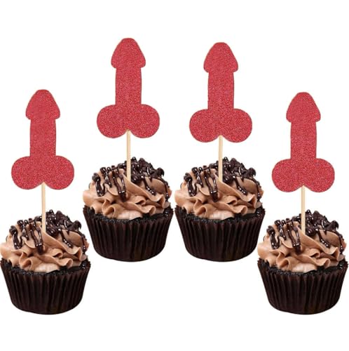 12 Stück Streich Junggesellinnenabschied Kuchen Cupcake Topper Dekoration Geschlecht Glitzer Pick für Junggesellinnenabschied Brautparty Verlobung Lieferant Gefälligkeiten Spiel Werkzeug Dekor Set Y7 von DYBADYSA
