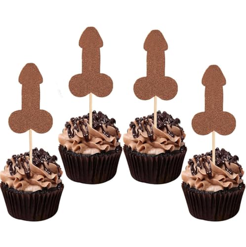 12 Stück Streich Junggesellinnenabschied Kuchen Cupcake Topper Dekoration Geschlecht Glitzer Pick für Junggesellinnenabschied Brautparty Verlobung Lieferant Gefälligkeiten Spiel Werkzeug Dekor Set Y10 von DYBADYSA