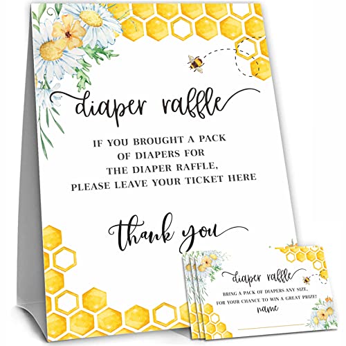 Sweet As Can Bee Baby Shower Spielkarten, 50 Windel-Tickets und 1 selbststehendes Windel-Raffer-Schild (LBLK-001) von DYIRBIIY