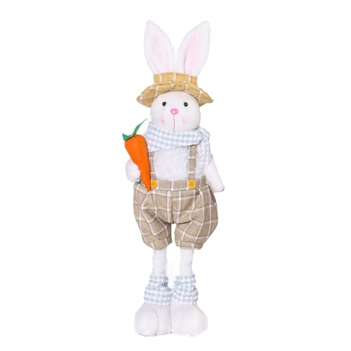 DYKeWei Bett Puppenbett Osterhase Plüsch Dekoration Stehender Hase Gefüllt W/Einziehbares Federbein Osterhasen Ornamente Osterhasen Figuren Wohnkultur Puppenhaus Beleuchtung (A, One Size) von DYKeWei