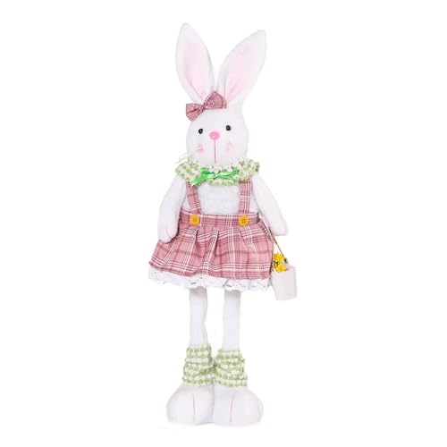 DYKeWei Bett Puppenbett Osterhase Plüsch Dekoration Stehender Hase Gefüllt W/Einziehbares Federbein Osterhasen Ornamente Osterhasen Figuren Wohnkultur Puppenhaus Beleuchtung (B, One Size) von DYKeWei