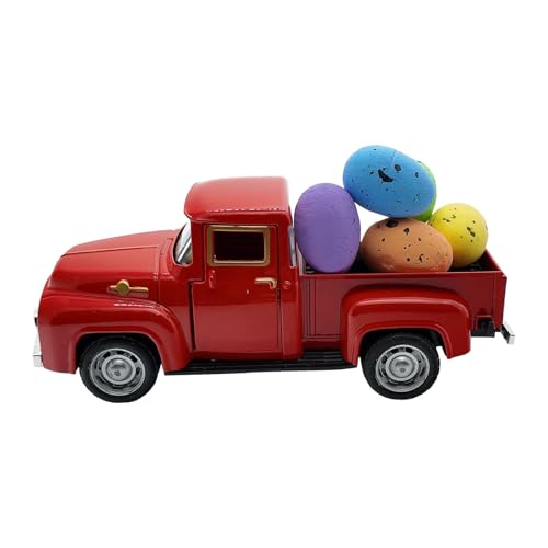 Goderat -Truck mit Eiern Vintage-Pickup-Dekor Metall Osterdekorationen Valentinstags-Truck-Dekor Metall-Mini-Truck Bauernhaus -Truck mit Eiern -Truck Truck Kleinkindspielzeug Auto (A, One Size) von DYKeWei