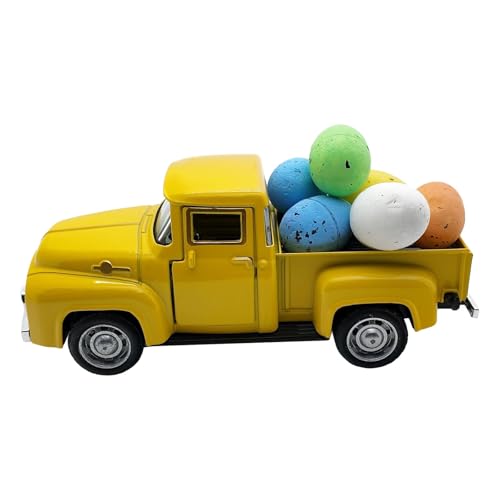 Goderat -Truck mit Eiern Vintage-Pickup-Dekor Metall Osterdekorationen Valentinstags-Truck-Dekor Metall-Mini-Truck Bauernhaus -Truck mit Eiern -Truck Truck Kleinkindspielzeug Auto (B, One Size) von DYKeWei