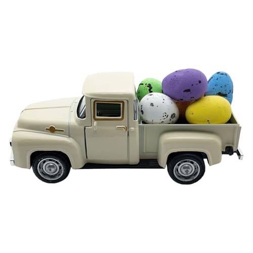 Goderat -Truck mit Eiern Vintage-Pickup-Dekor Metall Osterdekorationen Valentinstags-Truck-Dekor Metall-Mini-Truck Bauernhaus -Truck mit Eiern -Truck Truck Kleinkindspielzeug Auto (C, One Size) von DYKeWei