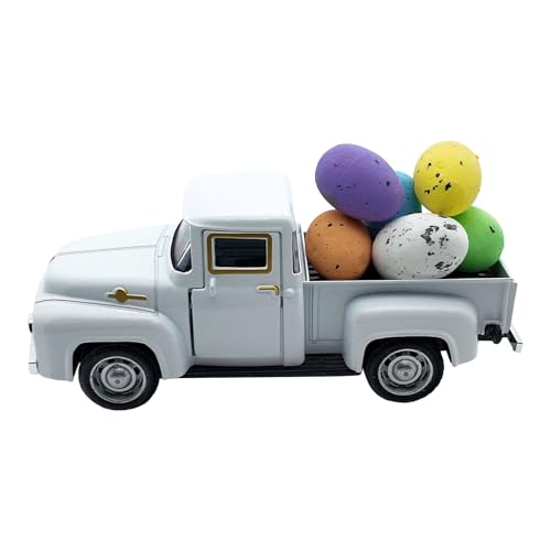 Goderat -Truck mit Eiern Vintage-Pickup-Dekor Metall Osterdekorationen Valentinstags-Truck-Dekor Metall-Mini-Truck Bauernhaus -Truck mit Eiern -Truck Truck Kleinkindspielzeug Auto (D, One Size) von DYKeWei