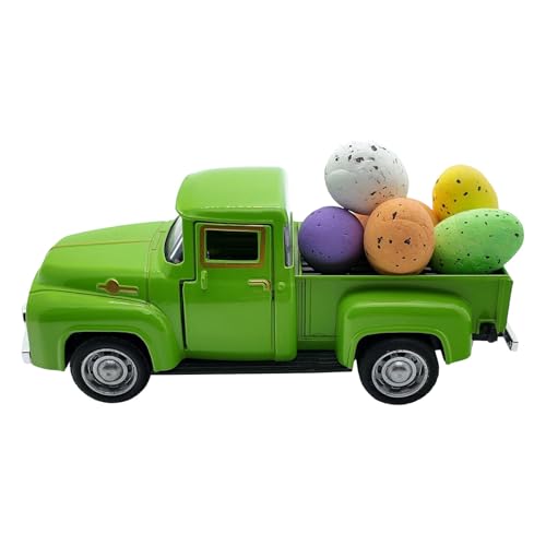 Goderat -Truck mit Eiern Vintage-Pickup-Dekor Metall Osterdekorationen Valentinstags-Truck-Dekor Metall-Mini-Truck Bauernhaus -Truck mit Eiern -Truck Truck Kleinkindspielzeug Auto (E, One Size) von DYKeWei