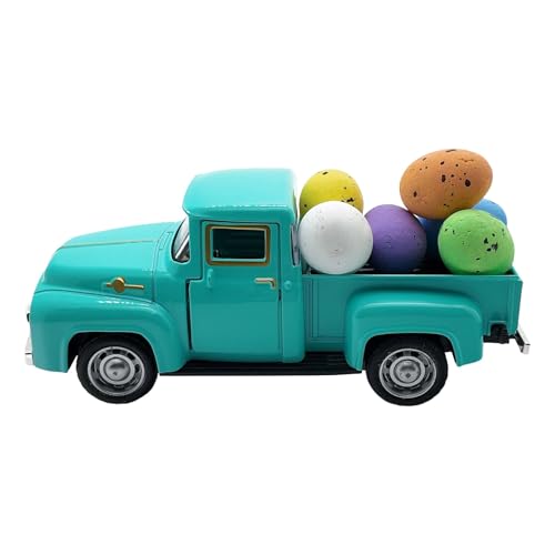 Goderat -Truck mit Eiern Vintage-Pickup-Dekor Metall Osterdekorationen Valentinstags-Truck-Dekor Metall-Mini-Truck Bauernhaus -Truck mit Eiern -Truck Truck Kleinkindspielzeug Auto (G, One Size) von DYKeWei