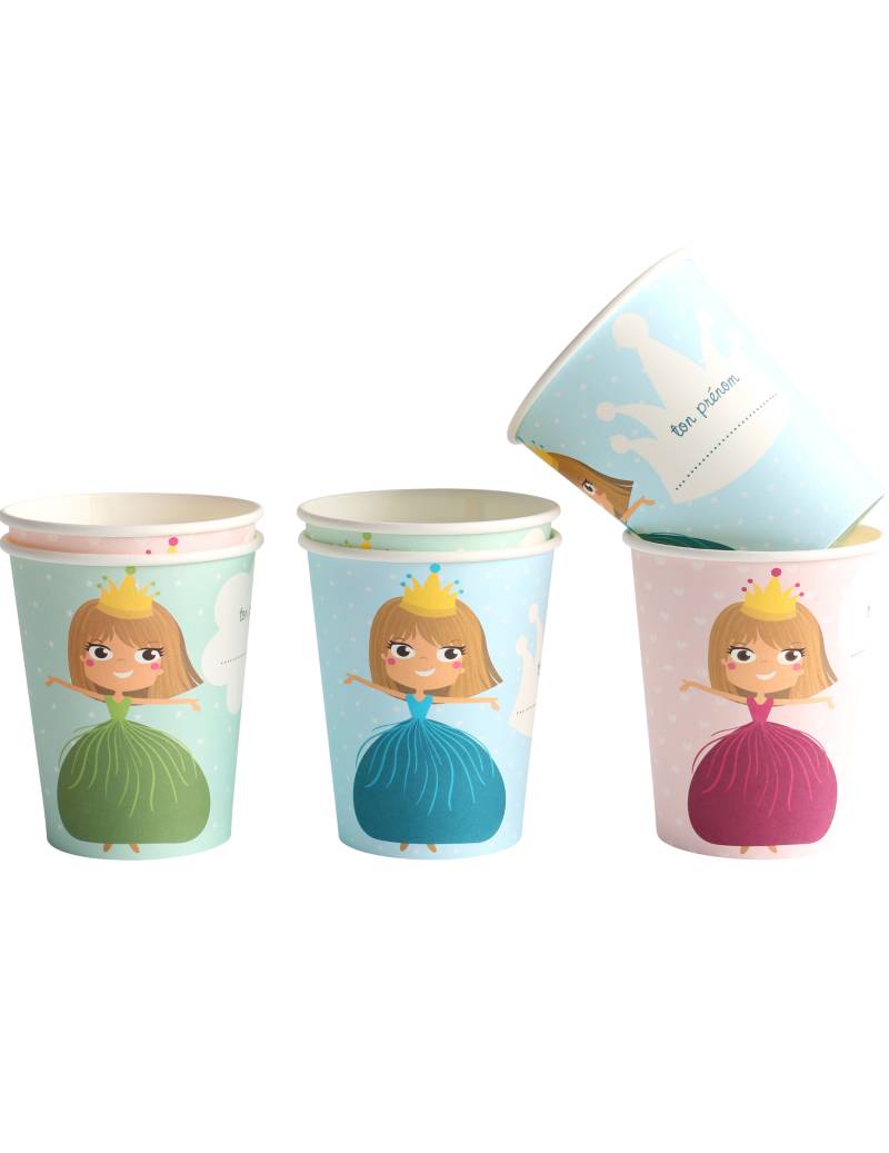 6 Prinzessinnen Becher in pastellfarben 250 ml von DYNASTRIB