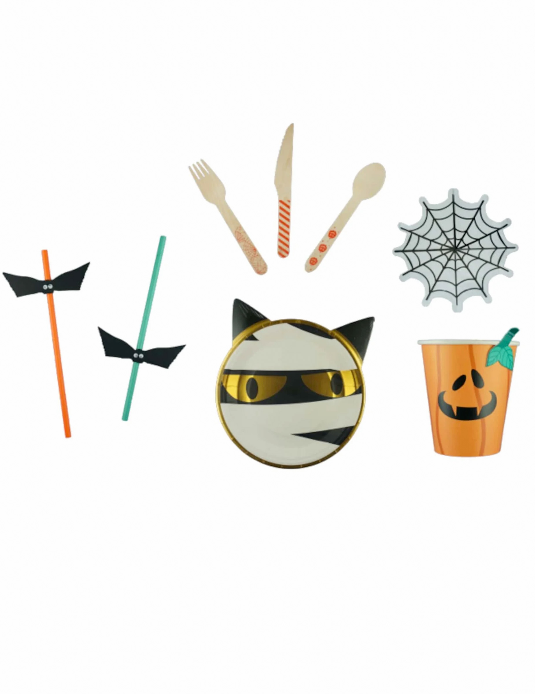 Halloween Einweggeschirr Partygeschirr Set 54-teilig orange-schwarz Halloween Einweggeschirr Partygeschirr Set 54-teilig orange-schwarz von DYNASTRIB
