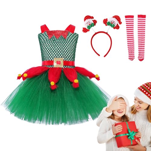 DYOG Elfenkostüm für Kinder - Weihnachtskleid für Mädchen | Weihnachtselfen-Kostüm, Stirnband, Urlaubskostüm, Urlaubs-Anzieh-Outfit von DYOG