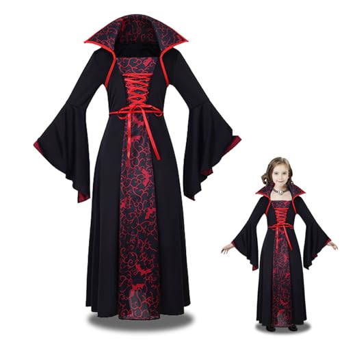 DYOUen Vampir Kostüm Mädchen Weihnachten Royal Vampire Costume Set Gotisch Prinzessin for Girls Dress Up Party, Role-Playing, Carnival Cosplay, Vampire-Themed Party (130CM) von DYOUen