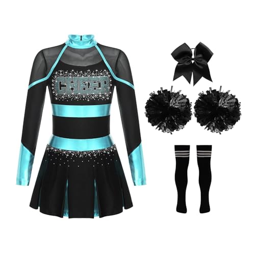 DYYEUAVT Cheerleader-Uniform, Cheerleader-Kostüm, für Kinder, Mädchen, Cheerleader-Kostüm, glitzernde Strasssteine, Cheerleader-Kostüm, Uniformen, Cheerleader-Kostüm (Blau, Grün, Schwarz, 6) von DYYEUAVT