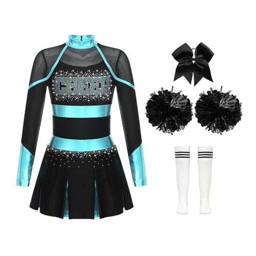 DYYEUAVT Cheerleader-Uniform, Cheerleader-Kostüm, für Kinder, Mädchen, Cheerleader-Kostüm, glitzernde Strasssteine, Cheerleader-Kostüm, Uniformen, Cheerleader-Kostüm (Blau, Grün, Weiß, 6) von DYYEUAVT