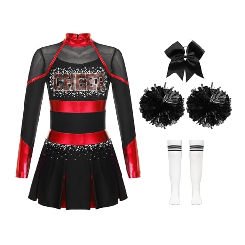 DYYEUAVT Cheerleader-Uniform, Cheerleader-Kostüm, für Kinder, Mädchen, Cheerleader-Kostüm, glitzernde Strasssteine, Cheerleader-Kostüm, Uniformen, Cheerleader-Kostüm (Rot, Weiß, 6) von DYYEUAVT
