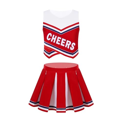 DYYEUAVT Cheerleader-Uniform, Cheerleader-Kostüm für Kinder, Mädchen, Cheerleader-Uniform, ärmellos, Buchstaben, Prost, Tanzkleidung, Performance, Outfit, Tanzkleidung, Cheerleader-Kostüm (Rot, 14) DYYEUAVT Cheerleader-Uniform, Cheerleader-Kostüm für Kinder, Mädchen, Cheerleader-Uniform, ärmellos, Buchstaben, Prost, Tanzkleidung, Performance, Outfit, Tanzkleidung, Cheerleader-Kostüm (Rot, 14) von DYYEUAVT