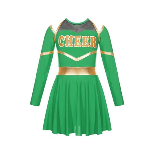 DYYEUAVT Cheerleading-Uniform, Cheerleader-Uniform, Schulmädchen, Cheerleader-Kostüme, Kinder, Cheerleader-Kostüm, Kleidungsset für Tanzwettbewerb, Cheerleader-Kostüm, Grün, 6 von DYYEUAVT