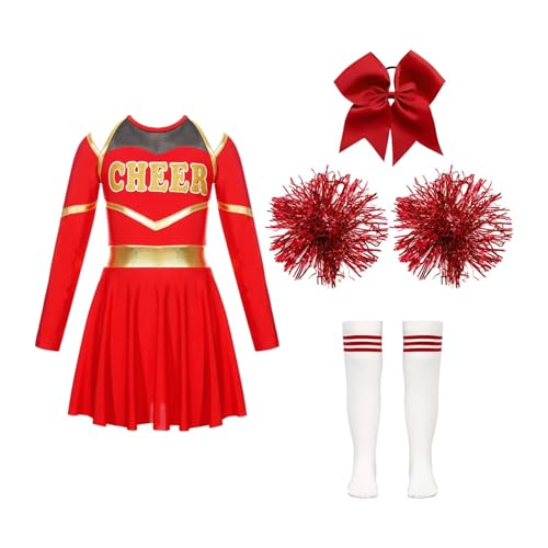 DYYEUAVT Cheerleading-Uniform, für Kinder, Mädchen, Cheerleader-Kostüm, Cheerleader-Kostüm, Kinder, Cheerleader-Kostüm, Tanz-Outfits, Tanzkleidung, Cheerleader-Kostüm, (B Rot, 6) von DYYEUAVT