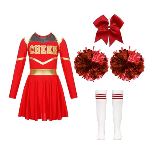 DYYEUAVT Cheerleading-Uniform, für Kinder, Mädchen, Cheerleader-Uniform, Kleid mit Blumenbällen, Cheerleader-Kostüme, Kinder, Cheerleader-Kostüm, Tanz-Outfits, Tanzkleidung, Cheerleader-Kostüm (A, von DYYEUAVT