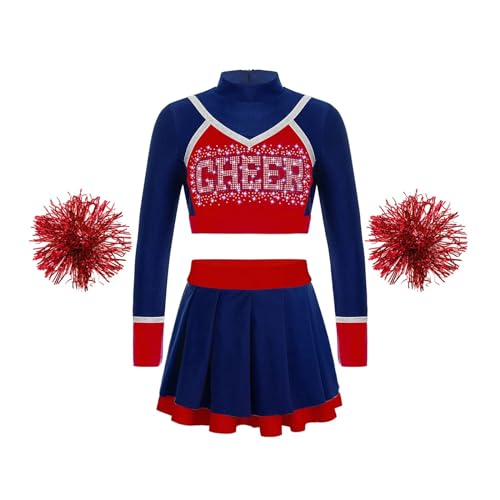 DYYEUAVT Cheerleading-Uniform, für Kinder, Schule, Mädchen, Cheerleader-Uniform, Tanz-Outfit, bauchfreies Oberteil, Blumenbälle, Cheerleader-Kostüm für Kinder, Cheerleader-Kostüm (B Dunkelblau, 6) DYYEUAVT Cheerleading-Uniform, für Kinder, Schule, Mädchen, Cheerleader-Uniform, Tanz-Outfit, bauchfreies Oberteil, Blumenbälle, Cheerleader-Kostüm für Kinder, Cheerleader-Kostüm (B Dunkelblau, 6) von DYYEUAVT