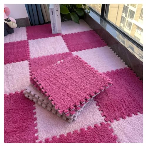 Schaumstoffmatten Eva-Schaum-Puzzle-Teppich, weicher Plüsch, Kindermatte, Kinderspielzeug, Kinderspielmatte im Kinderzimmer, warm halten, Spielmatte Ineinandergreifende Schaumstoffmatte(Pink-Rose Red- von DYYEUAVT