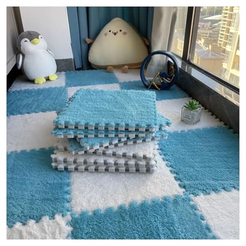 Schaumstoffmatten Eva-Schaum-Puzzle-Teppich, weicher Plüsch, Kindermatte, Kinderspielzeug, Kinderspielmatte im Kinderzimmer, warm halten, Spielmatte Ineinandergreifende Schaumstoffmatte(White-sky blue von DYYEUAVT