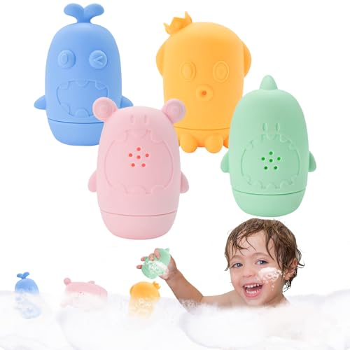 4 Stück Badewannenspielzeug Squirty Bad Spielzeug für Kleinkinder,Badespielzeug Baby Silikon Badetiere Badewanne Badewal Wasserspielzeug Spritztiere für Babys Kleinkinder Unisex von DZAY