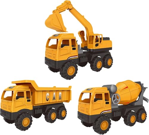 DZAY Bagger Spielzeug Baustellenfahrzeuge Kinder,Spielstabil Sandspielzeug Bagger Sandkasten Spielzeug,Strandspielzeug Kinder Kipplaster Fahrzeug Mischwagen Outdoor für Ab 3 4 5 Jahr (3 Stück) von DZAY
