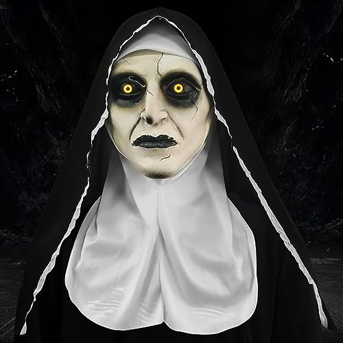 DZAY Halloween Nonnenmaske Latex Gesichtsmaske Vollgesichtsabdeckung für Erwachsene,Nonne Horror Maske für Faschingskostüme,Halloween Party Karneval Märchenkostüm Cosplay Gesichtsbedeckung von DZAY