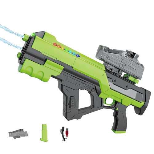 Elektrische Wasserpistole Erwachsene,Automatisches Wasserpistole Elektrisch mit 800ml,Wasserspritzpistole mit LED Lichter,Spritzpistolen bis zu 48 FT Range,Sommer Strand Pool Outdoor Spielzeug (Grün) von DZAY